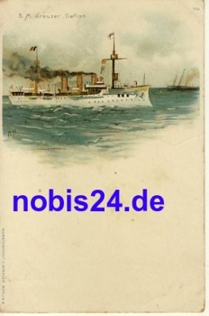 SMS cruiser "Gefion" Imperial German Navy Litho ca.1910