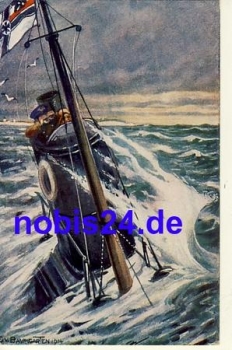 Warships German submarine on patrol artist card Baumgarten *ca.1915