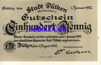 41747 Dülken Notgeld 1 Mark 1922