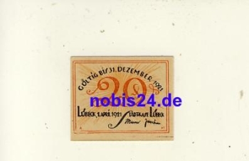 Lübeck Notgeld 20 Pfennige 1921