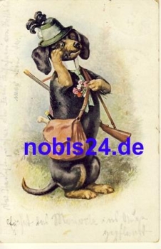 Dackel Menschengestalt Jäger o 1921