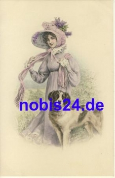 Dame mit Hund Künstlerkarte M. Munk 741 *ca.1910