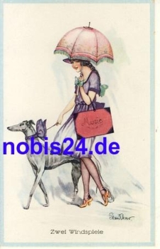 Lady with greyhound artist card *ca.1910