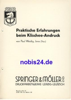 Practical experience with cliché proof No. 17 Springer & Möller Leipzig ca. 1950 Issue 8 pages, punched