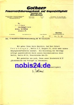 Gotha fire insurance letter 1933