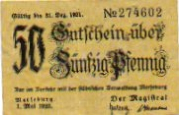 06217 Merseburg, city emergency money, value 50 pfennigs No. 274602, 1921