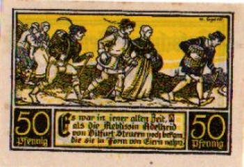06484 Ditfurt Städtenotgeld 50 Pfennige Aebtissin Eier als Steuerzahlung 1921