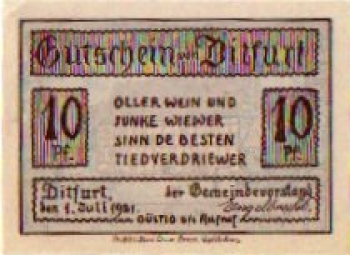 06484 Ditfurt city emergency money worth 10 pfennigs 1921