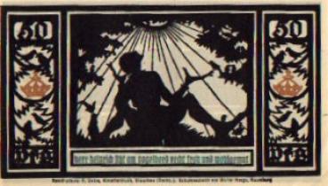 06484 Quedlinburg Städtenotgeld 50 Pfennige Heinrich sitzt am Vogelherd 1921
