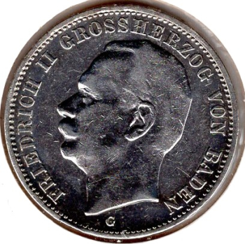 3 Mark Baden 1910 Friedrich II Silbermünze