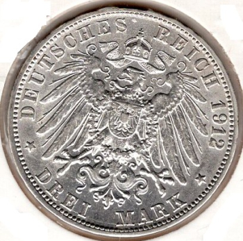 3 Mark Baden 1912 Frederick II Silver Coin