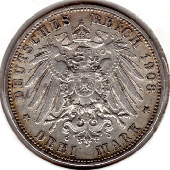 3 Mark Bavaria 1908 Otto Silver Coin