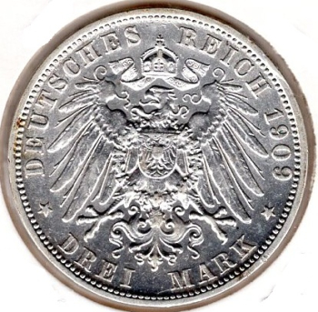 3 Mark Bavaria 1909 Otto Silver Coin