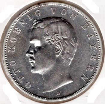 3 Mark Bavaria 1909 Otto Silver Coin
