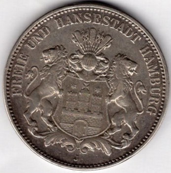 3 Mark Hamburg 1908 Silver Coin