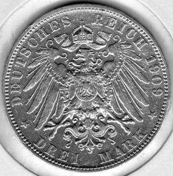 3 Mark Hamburg 1909 Silver Coin