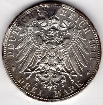 3 Mark Hamburg 1911 Silver Coin