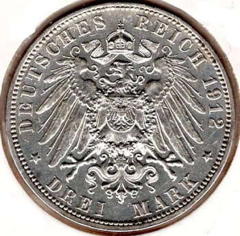 3 Mark Hamburg 1912 Silver Coin