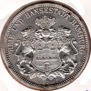 3 Mark Hamburg 1912 Silver Coin