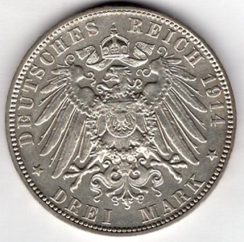 3 Mark Hamburg 1914 Silver Coin
