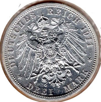 3 Mark PREUSSEN 1911 Wilhelm II Silbermünze