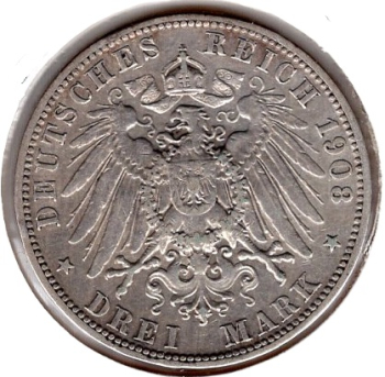 3 Mark Preussen 1908 Kaiser Wilhelm II Silbermünze 
