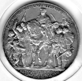3 Mark Prussia 1913 Centenary of the Wars of Liberation Silver Coin