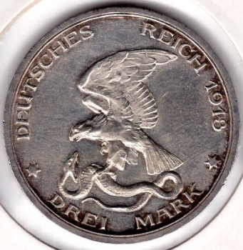 3 Mark Prussia 1913 Centenary of the Wars of Liberation Silver Coin