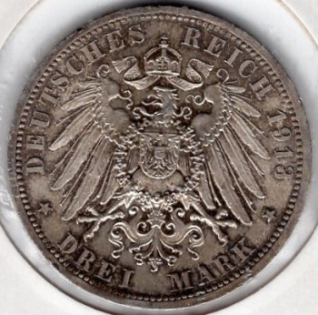 3 Mark Prussia 1913 Kaiser Wilhelm II 25th Anniversary Silver Coin