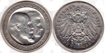 3 Mark Wuerttemberg 1911 for the silver wedding