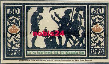 06484 Quedlinburg Städtenotgeld Wert 50 Pfennige Kaiser Heinrich, hoch leben, 1921