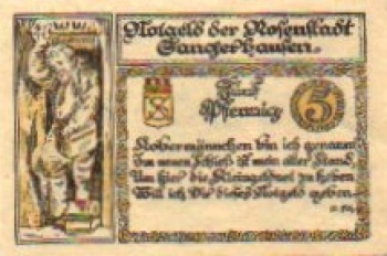 06526 Sangerhausen, Städtenotgeld, Wert 5 Pfennige 1921