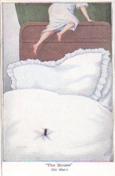 Mouse on the bed humor card * ca. 1930