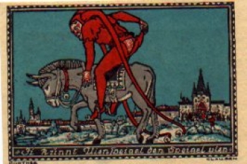Till Eulenspiegel rides on a donkey City emergency money 1 DM 1921