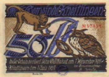 Monkey and owl, city emergency money 50 Pfennig Eulenspiegel 1921