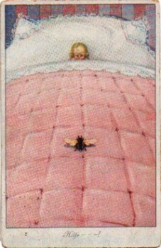 Insekten Fliege auf Bettdecke mit Kind gebr. 23.12.1925