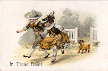 Kinderpaar mit Hund Künstlerkarte gebr. 7.8.1919