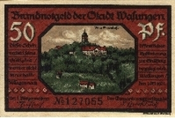 98634 Wasungen  emergency money Voucher for 50 Pf. No. 127055 (1921)