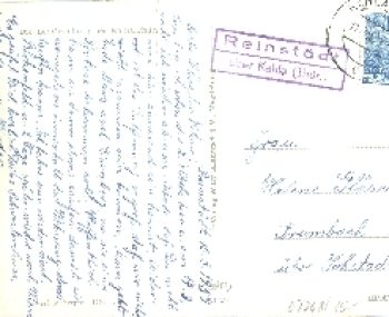 07768 Reinstadt country postmark o March 11, 1953 on postcard Reinstadt via Kahla
