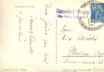 18311 Ostseebad Ribnitz Country postmark on postcard o ca. 1960