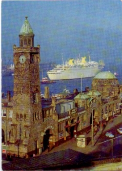 Ocean-going ship M. S. "Kungsholm" Passes Landungsbrücke in Hamburg * ca. 1960