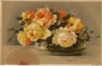 yellow roses artist card Catharina Klein * ca.1910