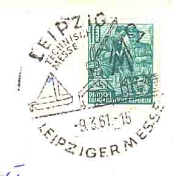 Leipzig trade fair stamp o 9.3.1961 on postcard