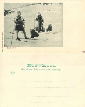 Laplanders skiers with dogs * approx. 1900