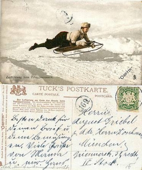Skeleton Tohogganrennen OiletteSerie Wintersport 218 B o ca, 1905 ​​​​​​​Briefträgerstempel 169