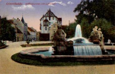 08451 Crimmitschau Wettinbrunnen mit Lutherhof gebr. ca. 1910