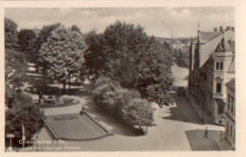 08451 Crimmitschau Bismarckhain mit Leipziger Strasse *ca. 1940