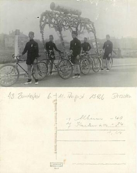 Dresden Radfahrer 43. Bundesfest 6.-11.8.1926 Werbezug Zigaretten Fabrik Salem-Gold