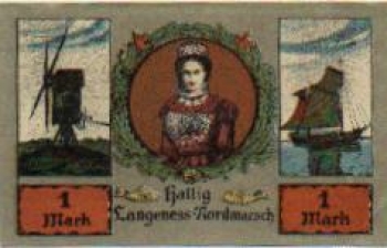 25863 Hallig Langeness-Nordmarsch city emergency money 1 mark windmill 1921