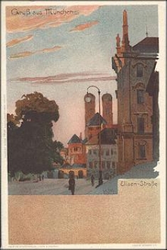 Munich Elisen-Strasse artist card Heinrich Kley *approx. 1900